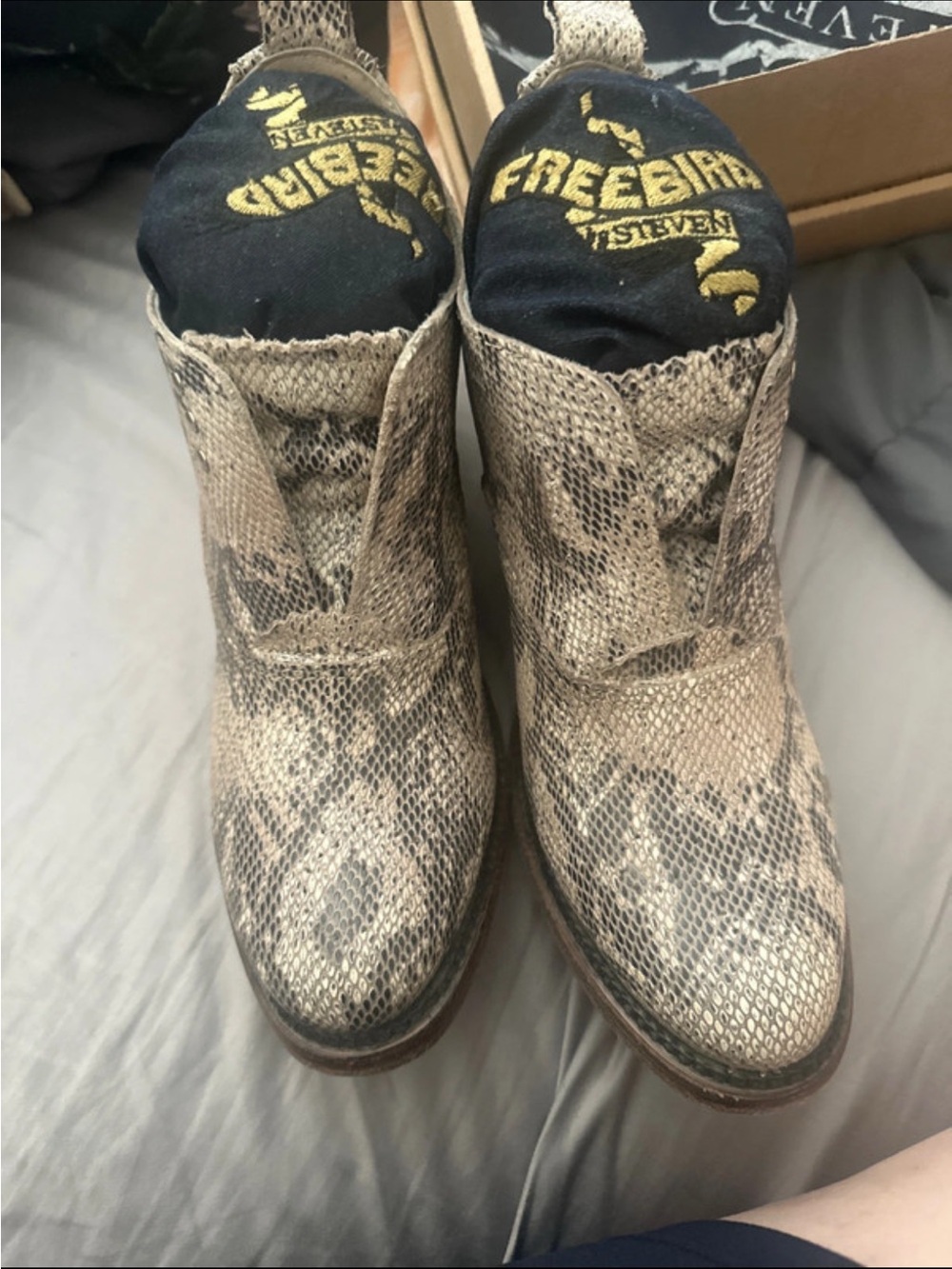 Freebird Sadie Snakeskin Leather Ankle Boots Sz 7 with Box & Dust Bag